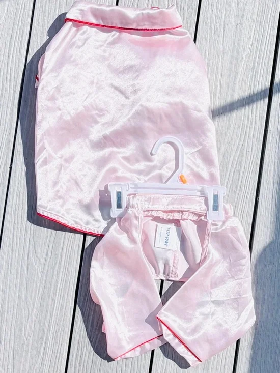 Top Paw Dog Two-Piece Silk Pajama Shorts & Shirt Set (Pet Costume/Clothes) - Picture 2 of 5